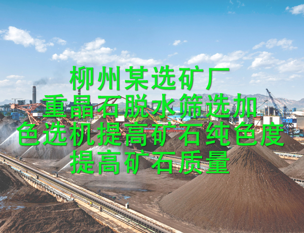 柳州某選礦廠重晶石脫水篩選加色選機(jī)提高礦石純色度，提高礦石質(zhì)量